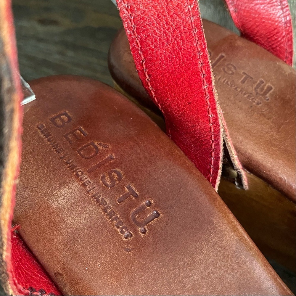 Bed|Stu Grettell Leather Wood Platform Studded Wedge Sandals 10 Brown Burgundy - Picture 9 of 12